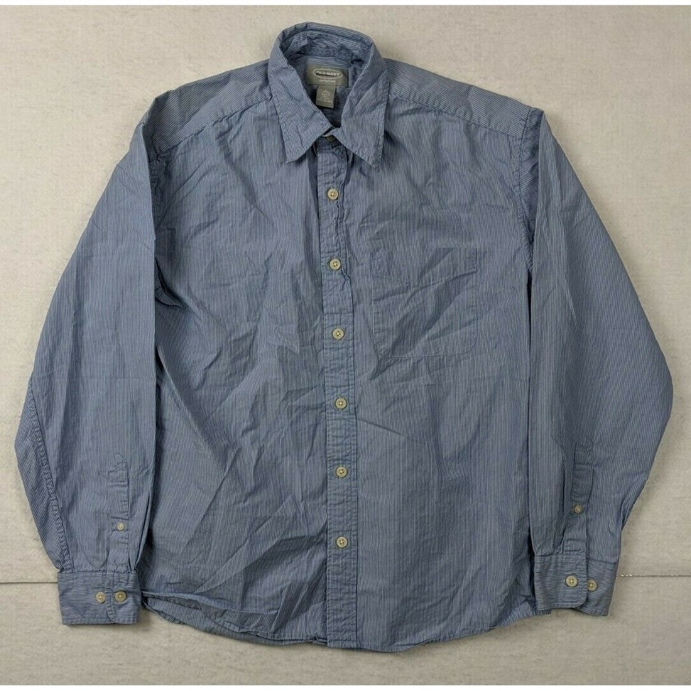 Old Navy Mens Button Shirt Size S Long Sleeve Striped Cotton Light Blue